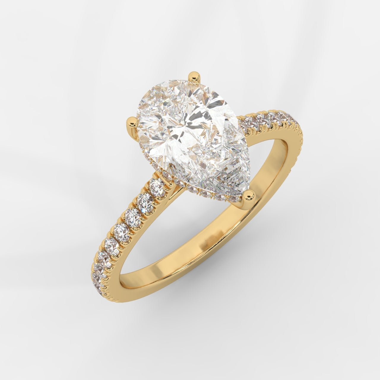 Vivienne Diamond Ring with Hidden Halo and Pavé Band - Pear - AYKA JEWELS