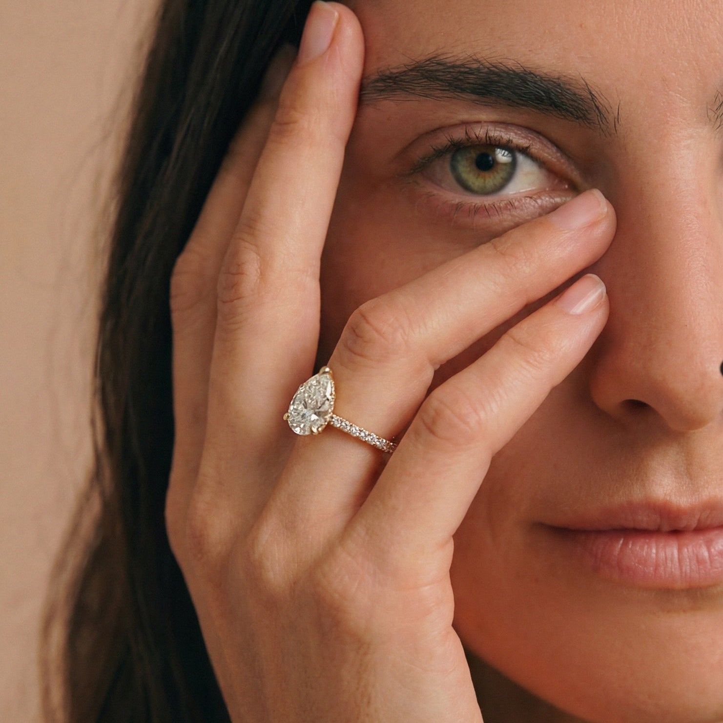 Vivienne Diamond Ring with Hidden Halo and Pavé Band - Pear - AYKA JEWELS