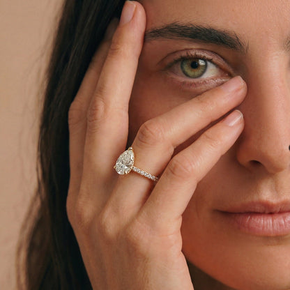 Vivienne Diamond Ring with Hidden Halo and Pavé Band - Pear - AYKA JEWELS