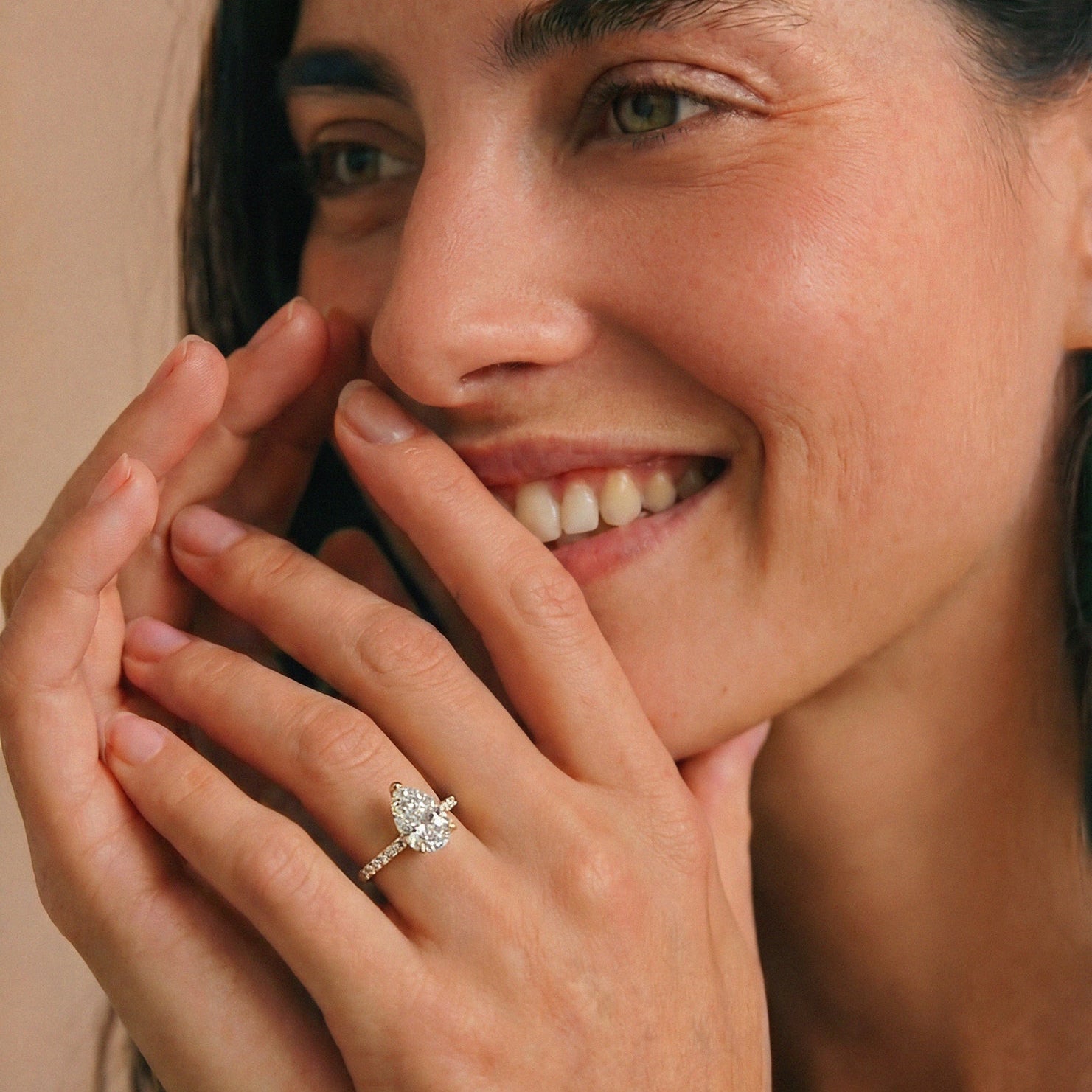 Vivienne Diamond Ring with Hidden Halo and Pavé Band - Pear - AYKA JEWELS
