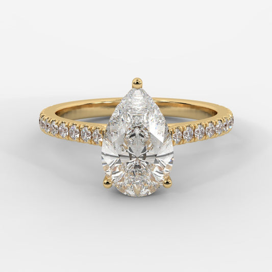 Vivienne Diamond Ring with Hidden Halo and Pavé Band - Pear - AYKA JEWELS