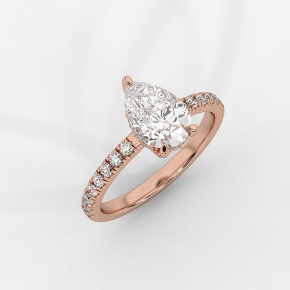 Vivienne Diamond Ring with Hidden Halo and Pavé Band - Pear - AYKA JEWELS