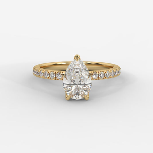Vivienne Diamond Ring with Hidden Halo and Pavé Band - Pear - AYKA JEWELS