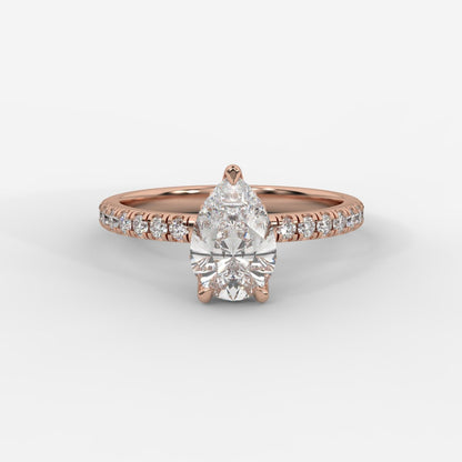Vivienne Diamond Ring with Hidden Halo and Pavé Band - Pear - AYKA JEWELS
