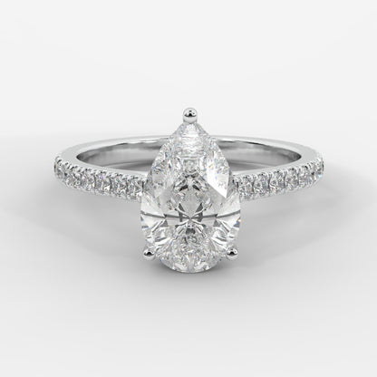 Vivienne Diamond Ring with Hidden Halo and Pavé Band - Pear - AYKA JEWELS