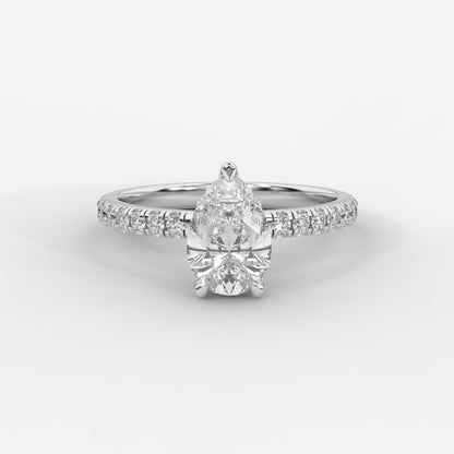 Vivienne Diamond Ring with Hidden Halo and Pavé Band - Pear - AYKA JEWELS