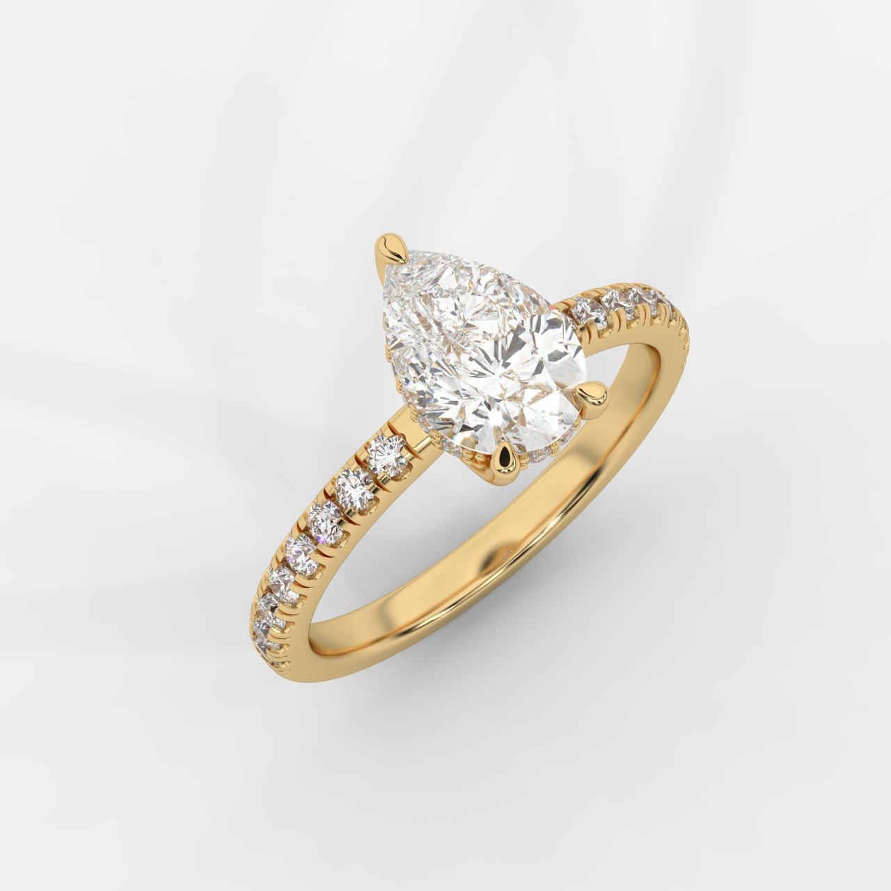 Vivienne Diamond Ring with Hidden Halo and Pavé Band - Pear - AYKA JEWELS