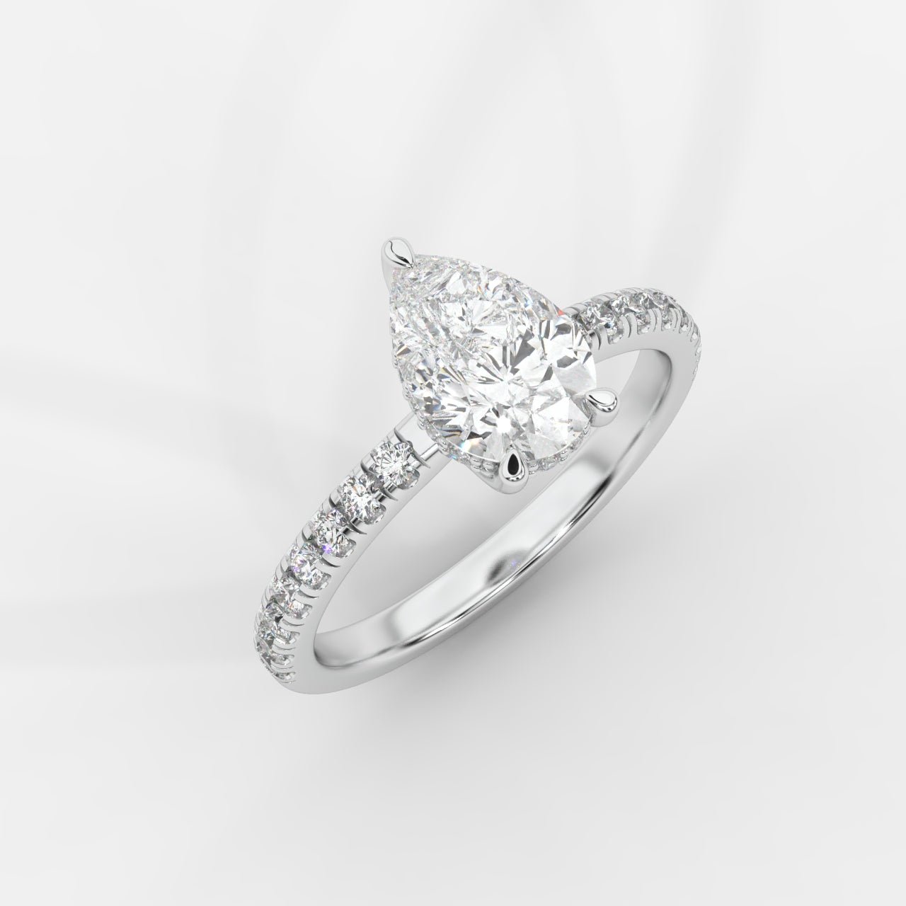 Vivienne Diamond Ring with Hidden Halo and Pavé Band - Pear - AYKA JEWELS