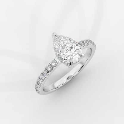 Vivienne Diamond Ring with Hidden Halo and Pavé Band - Pear - AYKA JEWELS