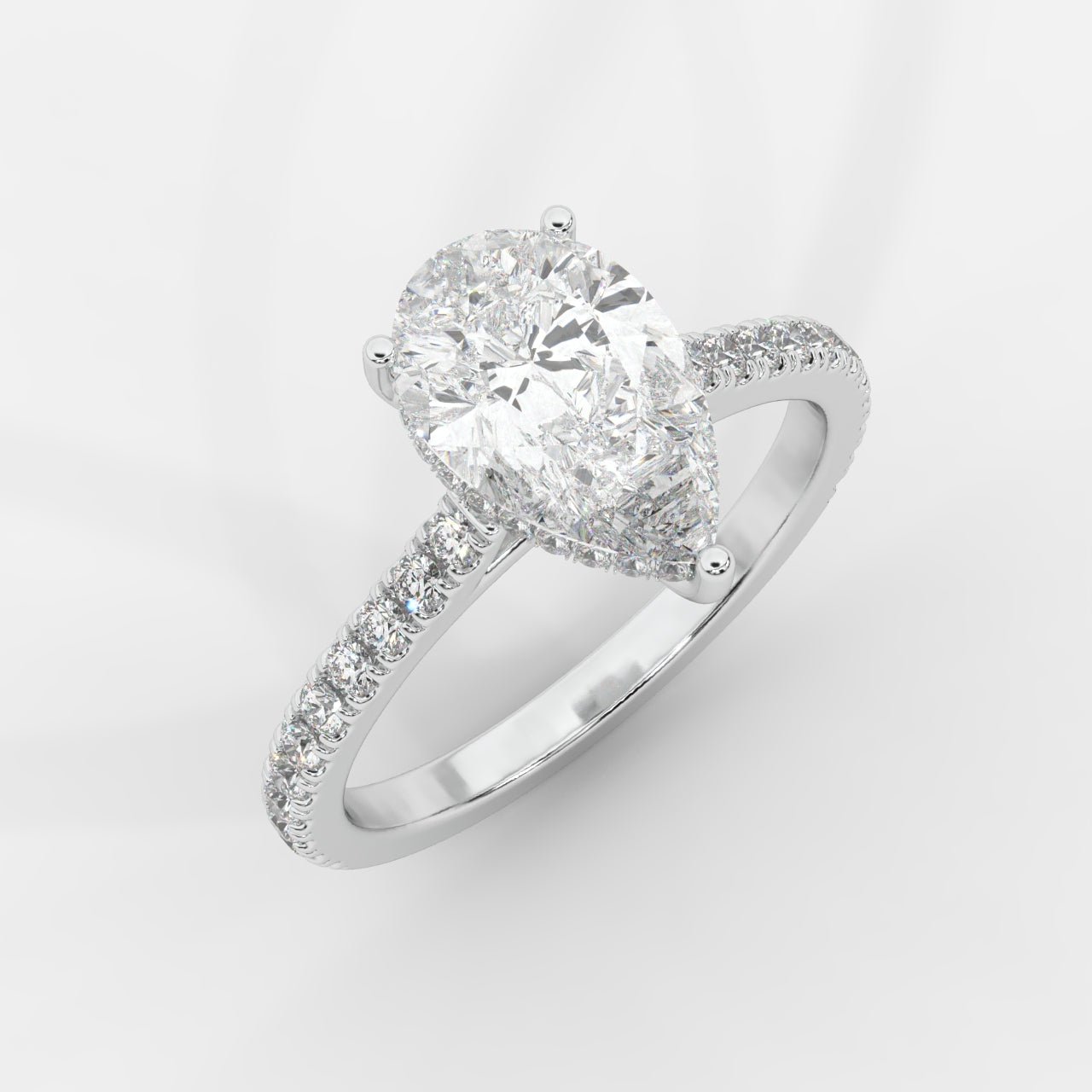 Vivienne Diamond Ring with Hidden Halo and Pavé Band - Pear - AYKA JEWELS