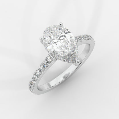 Vivienne Diamond Ring with Hidden Halo and Pavé Band - Pear - AYKA JEWELS