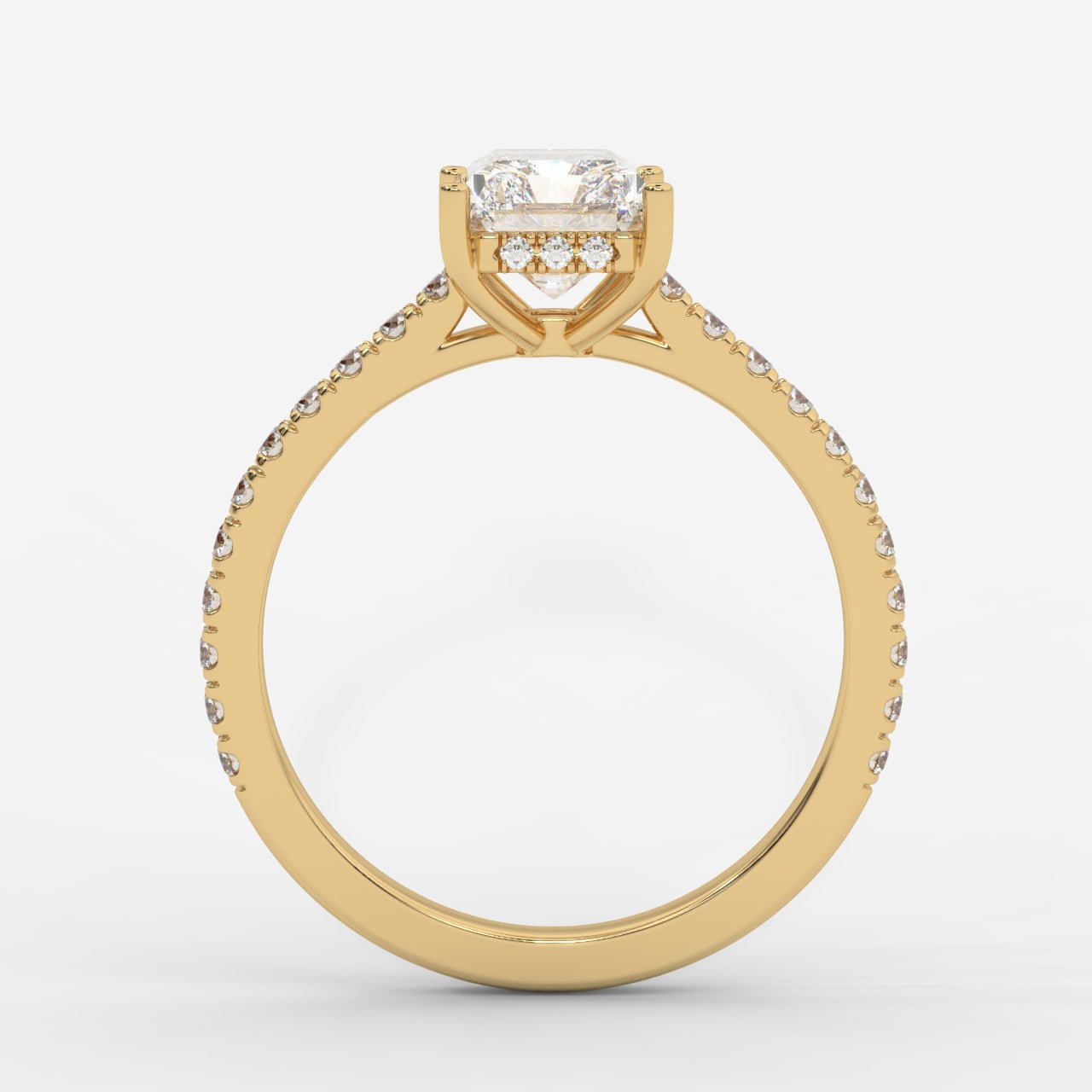 Vivienne Diamond Ring with Hidden Halo and Pavé Band - Radiant - AYKA JEWELS