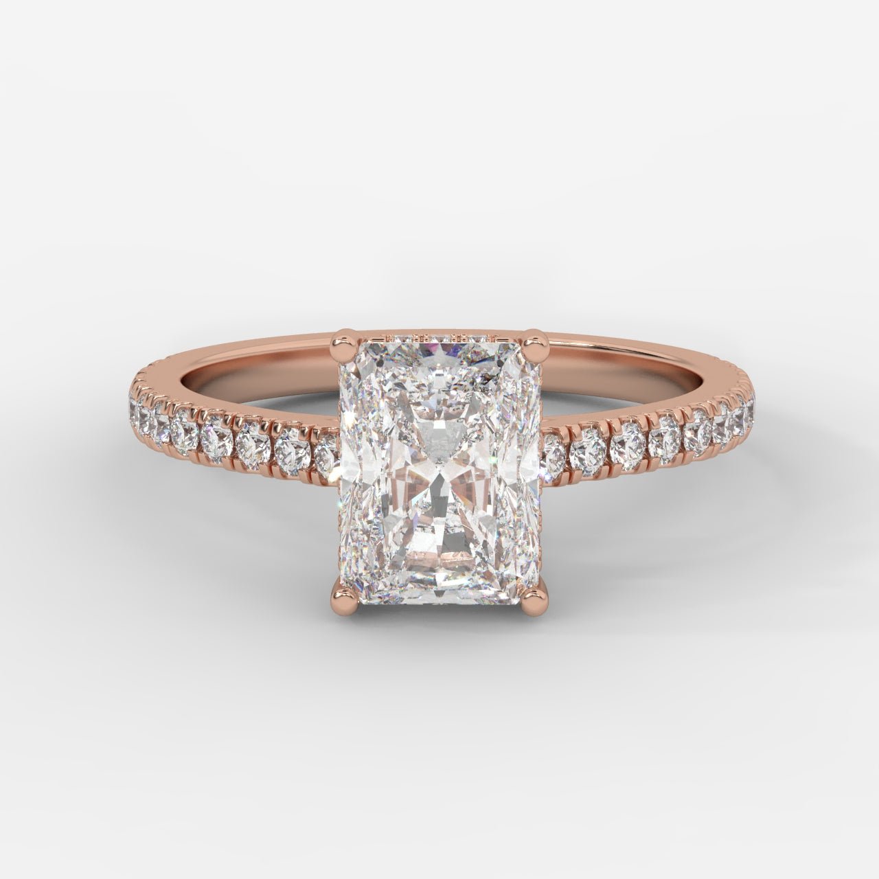 Vivienne Diamond Ring with Hidden Halo and Pavé Band - Radiant - AYKA JEWELS