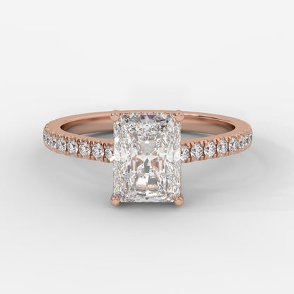 Vivienne Diamond Ring with Hidden Halo and Pavé Band - Radiant - AYKA JEWELS