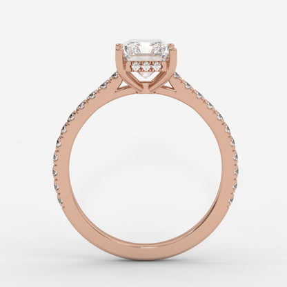 Vivienne Diamond Ring with Hidden Halo and Pavé Band - Radiant - AYKA JEWELS