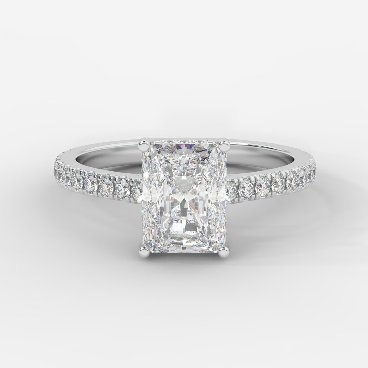 Vivienne Diamond Ring with Hidden Halo and Pavé Band - Radiant - AYKA JEWELS