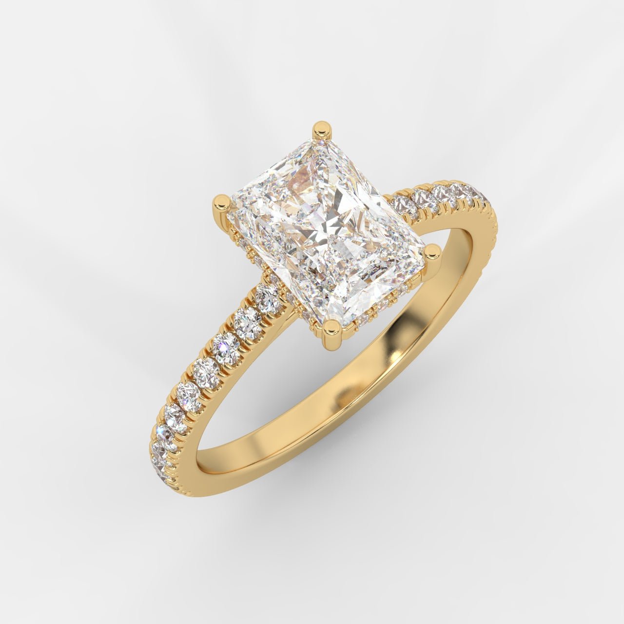Vivienne Diamond Ring with Hidden Halo and Pavé Band - Radiant - AYKA JEWELS