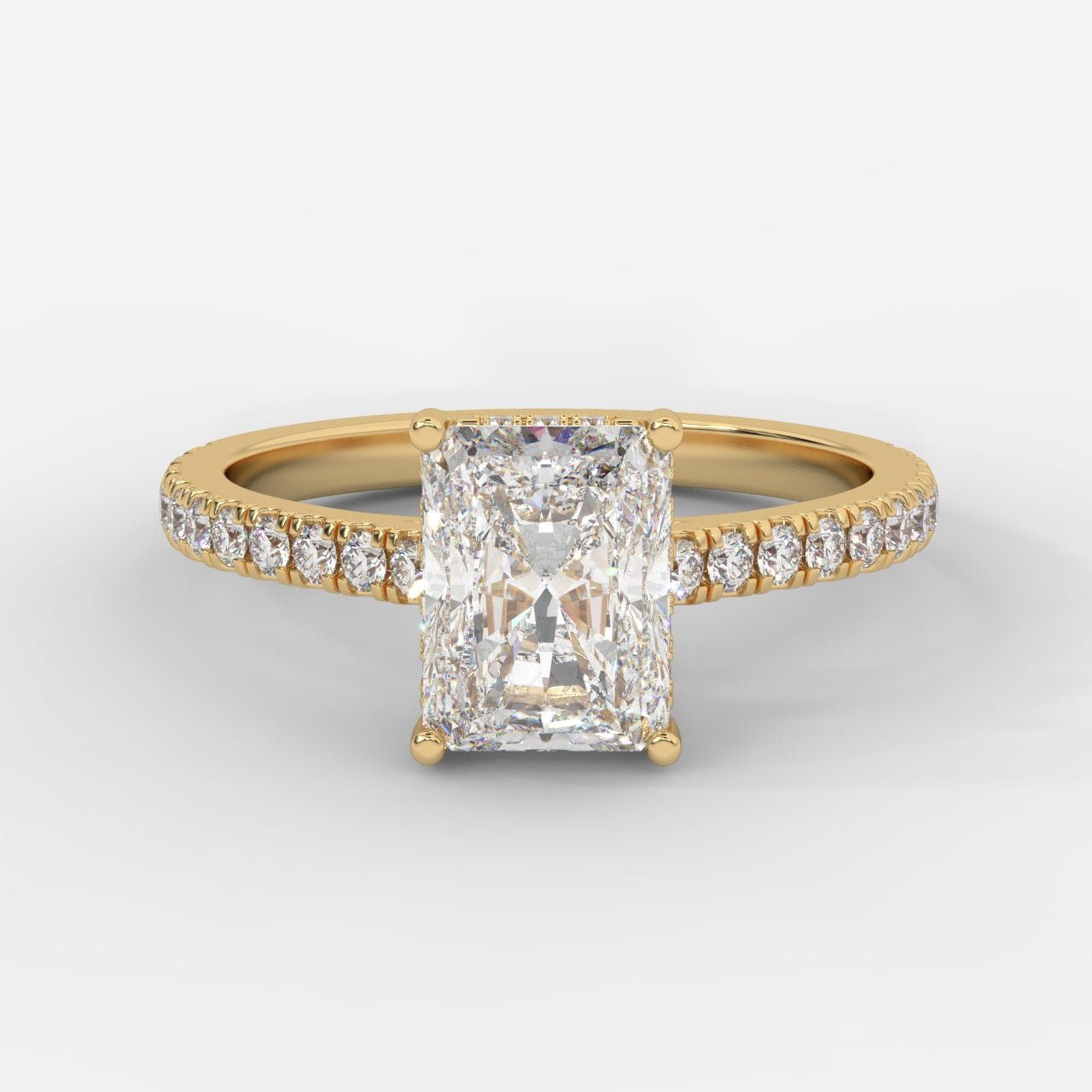 Vivienne Diamond Ring with Hidden Halo and Pavé Band - Radiant - AYKA JEWELS