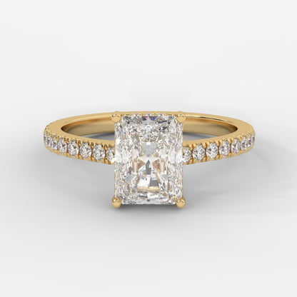 Vivienne Diamond Ring with Hidden Halo and Pavé Band - Radiant - AYKA JEWELS
