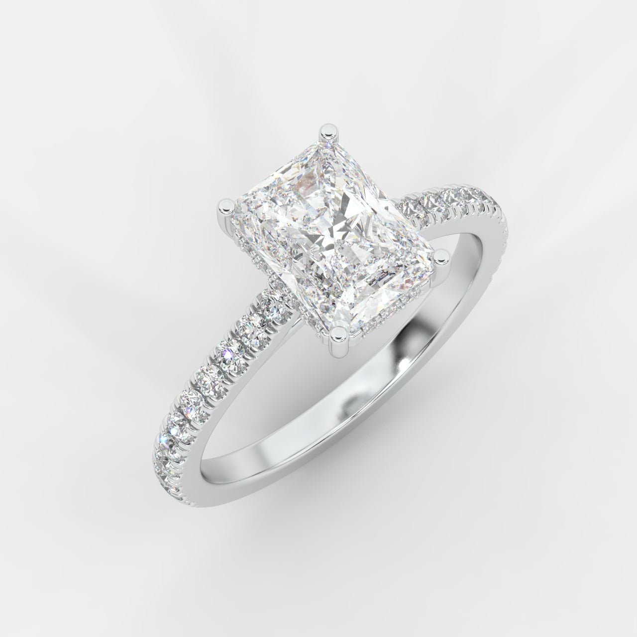 Vivienne Diamond Ring with Hidden Halo and Pavé Band - Radiant - AYKA JEWELS