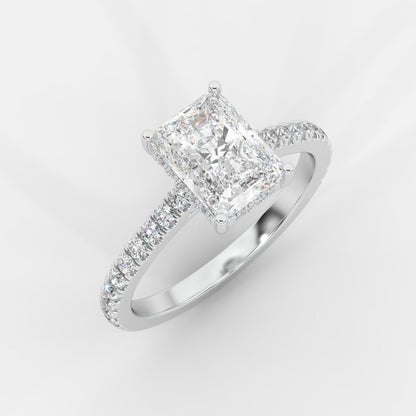 Vivienne Diamond Ring with Hidden Halo and Pavé Band - Radiant - AYKA JEWELS