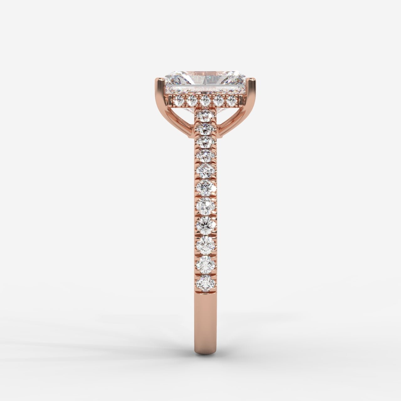 Vivienne Diamond Ring with Hidden Halo and Pavé Band - Radiant - AYKA JEWELS