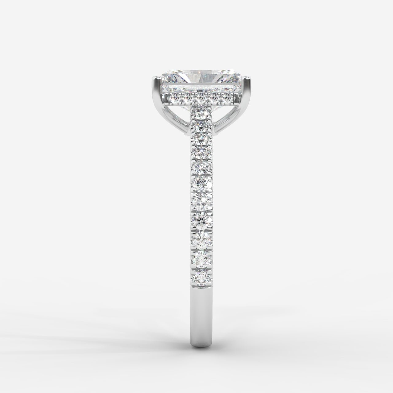 Vivienne Diamond Ring with Hidden Halo and Pavé Band - Radiant - AYKA JEWELS
