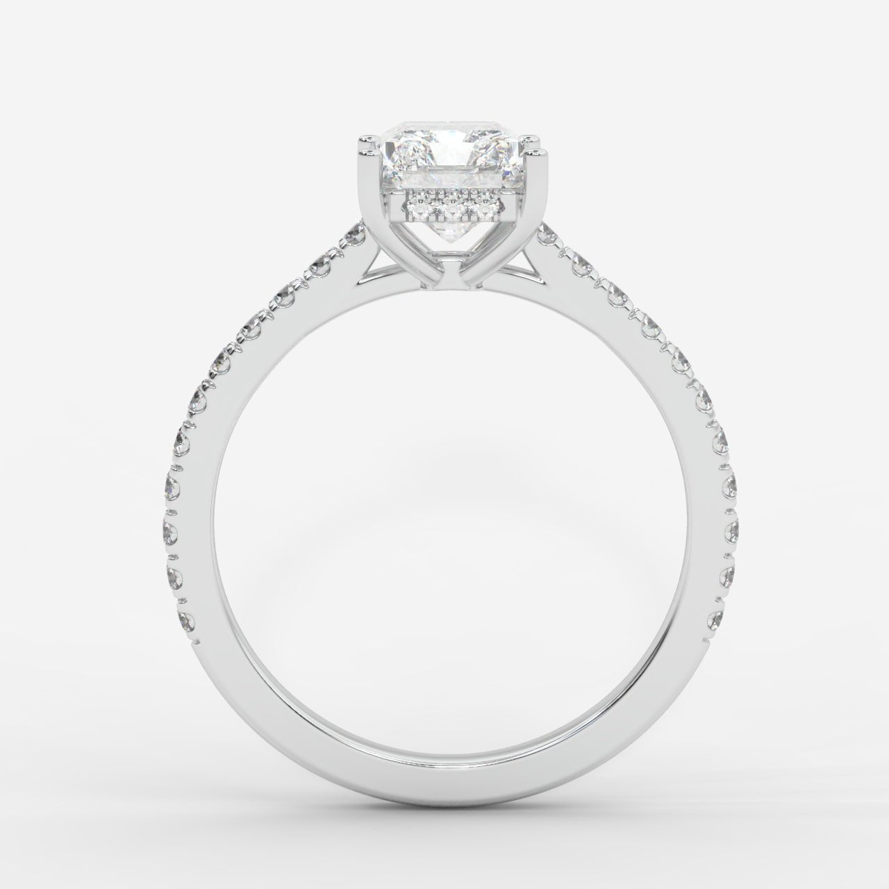 Vivienne Diamond Ring with Hidden Halo and Pavé Band - Radiant - AYKA JEWELS
