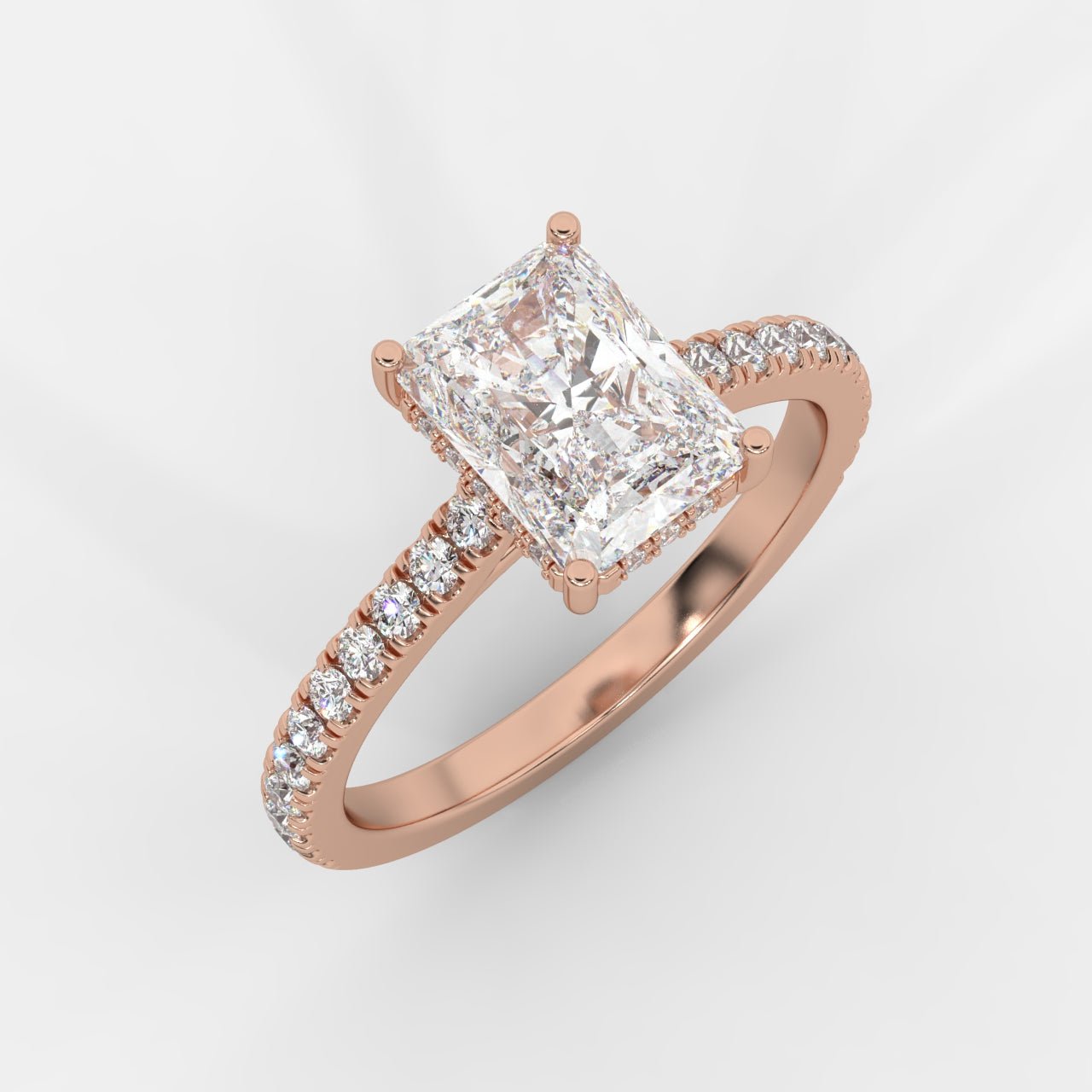 Vivienne Diamond Ring with Hidden Halo and Pavé Band - Radiant - AYKA JEWELS