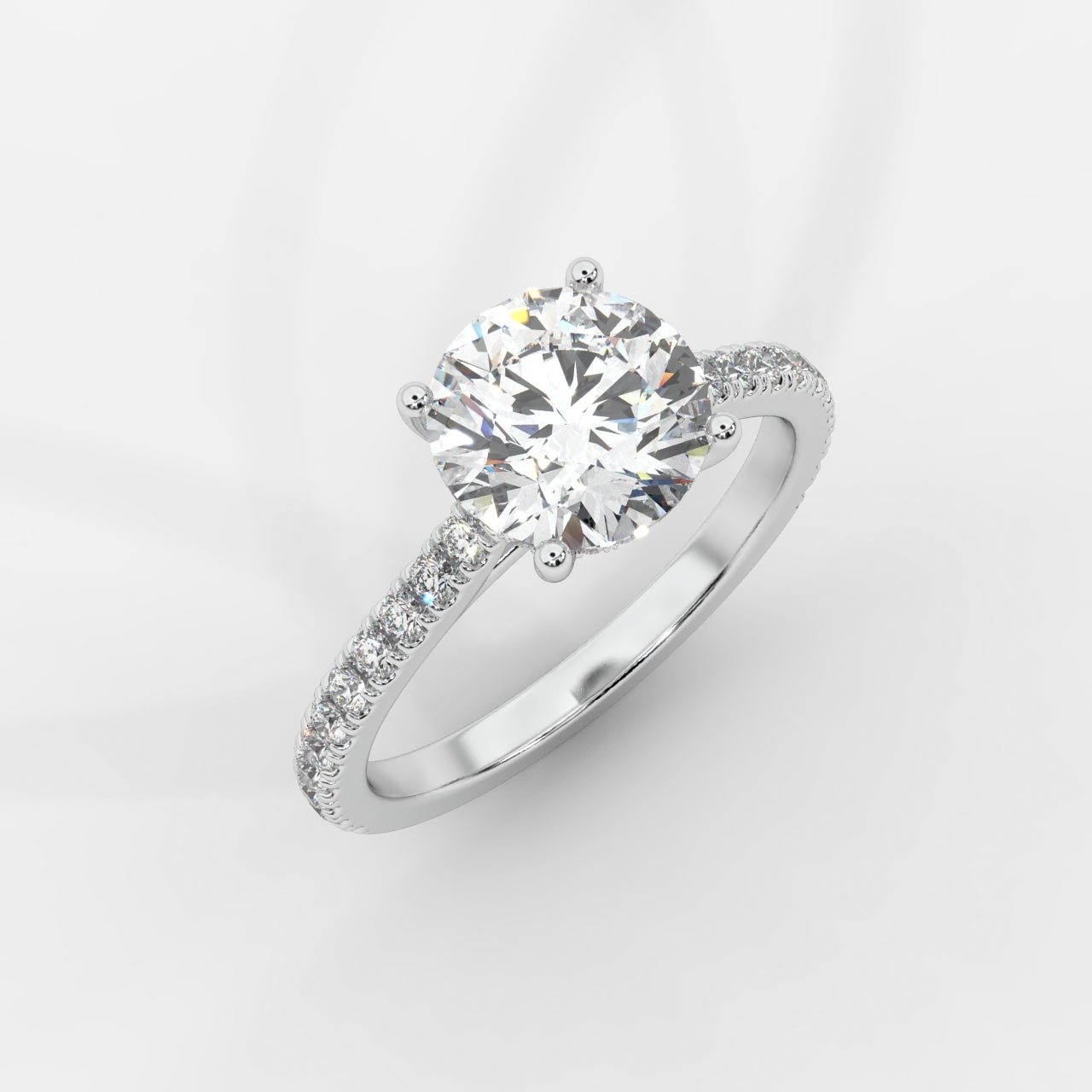 Vivienne Diamond Ring with Hidden Halo and Pavé Band - Round - AYKA JEWELS