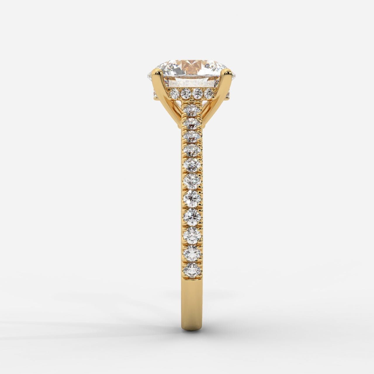 Vivienne Diamond Ring with Hidden Halo and Pavé Band - Round - AYKA JEWELS