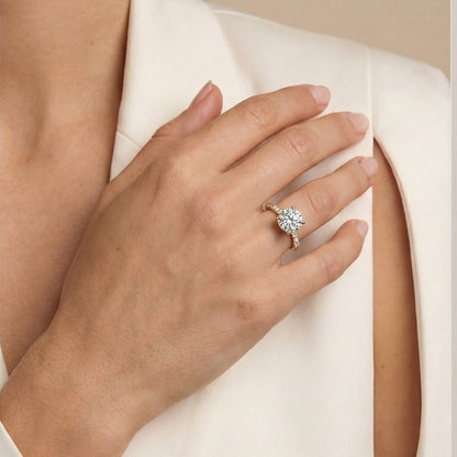 Vivienne Diamond Ring with Hidden Halo and Pavé Band - Round - AYKA JEWELS