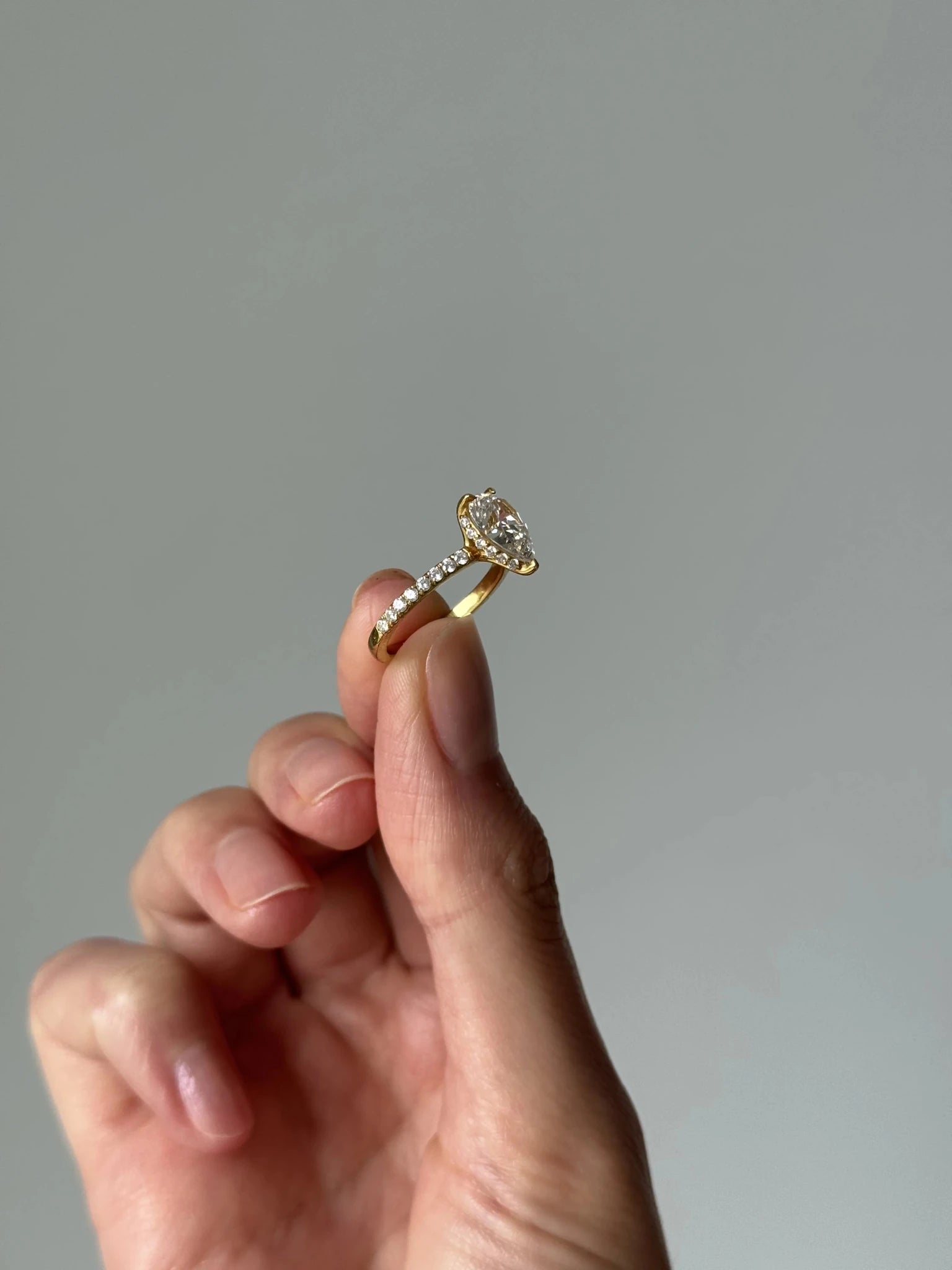 Vivienne Floating Diamond Ring with Hidden Halo and Pavé Band - Pear - AYKA JEWELS