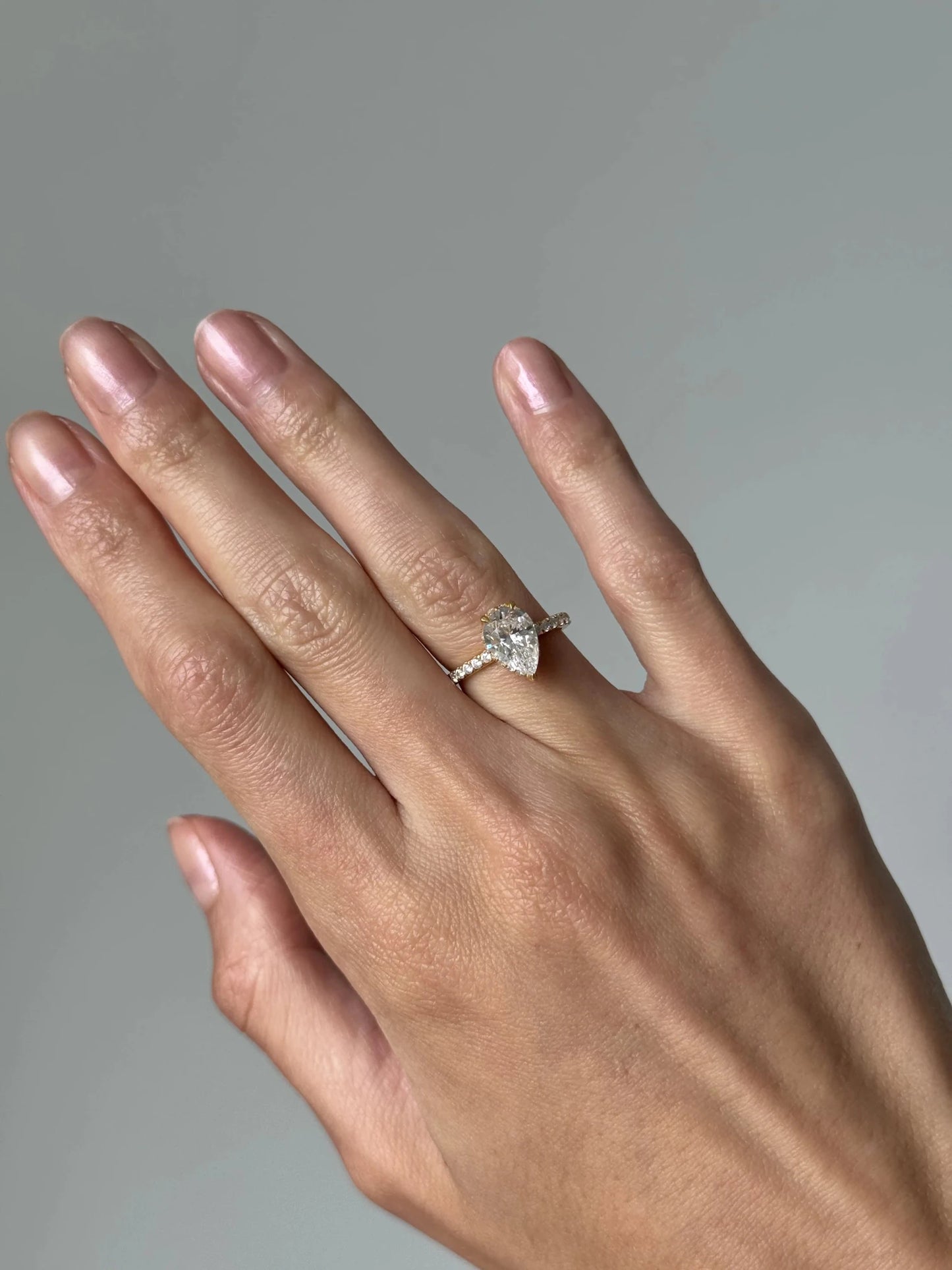 Vivienne Floating Diamond Ring with Hidden Halo and Pavé Band - Pear - AYKA JEWELS