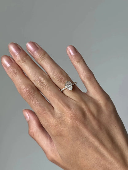 Vivienne Floating Diamond Ring with Hidden Halo and Pavé Band - Pear - AYKA JEWELS
