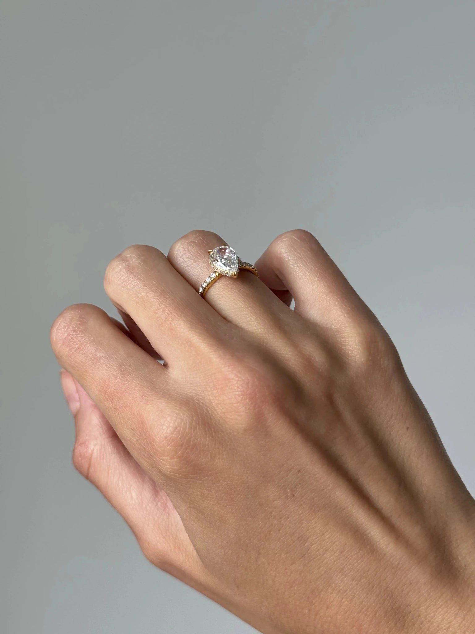 Vivienne Floating Diamond Ring with Hidden Halo and Pavé Band - Pear - AYKA JEWELS