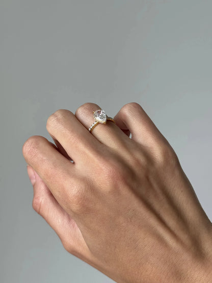 Vivienne Floating Diamond Ring with Hidden Halo and Pavé Band - Pear - AYKA JEWELS