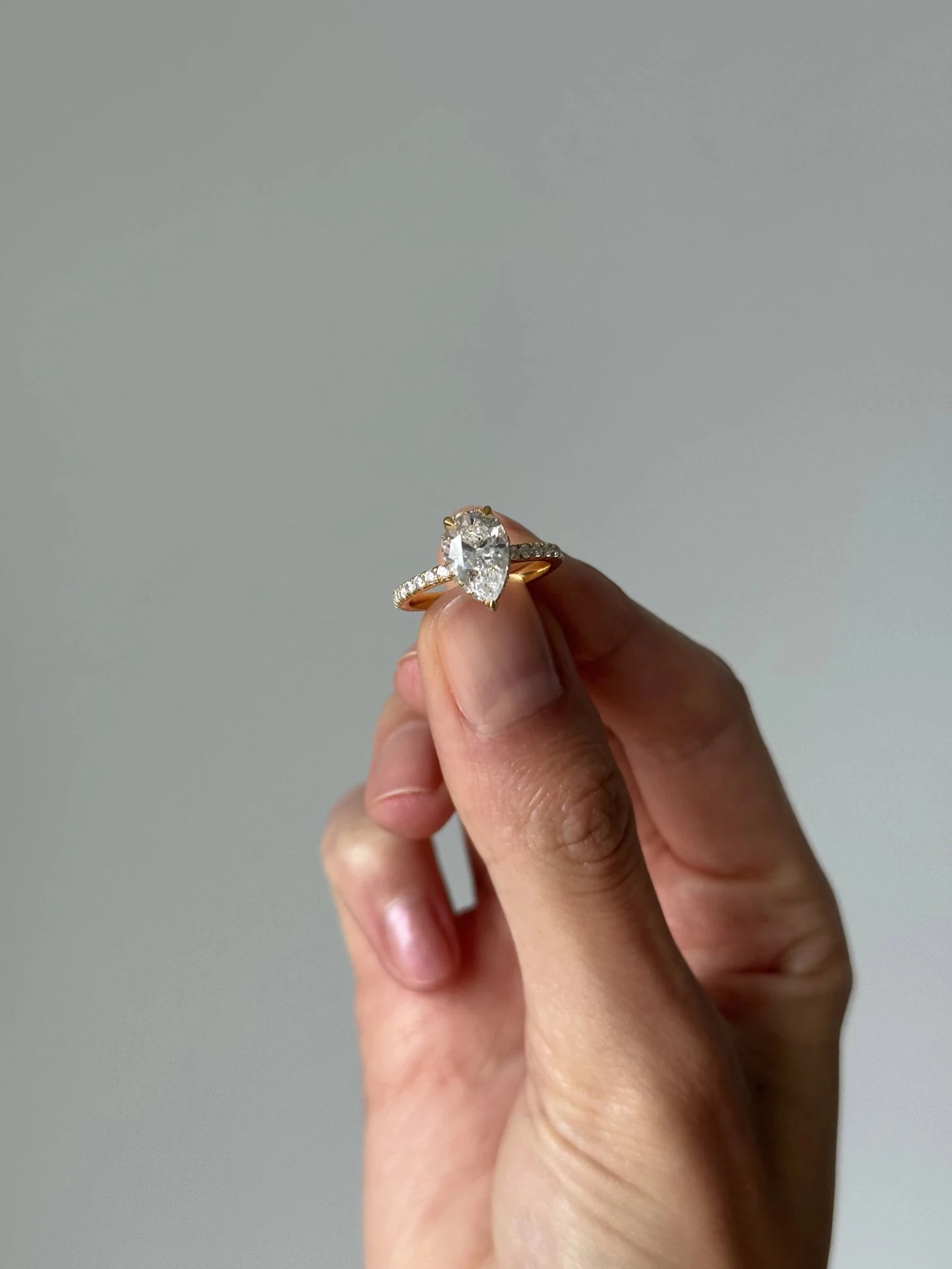 Vivienne Floating Diamond Ring with Hidden Halo and Pavé Band - Pear - AYKA JEWELS