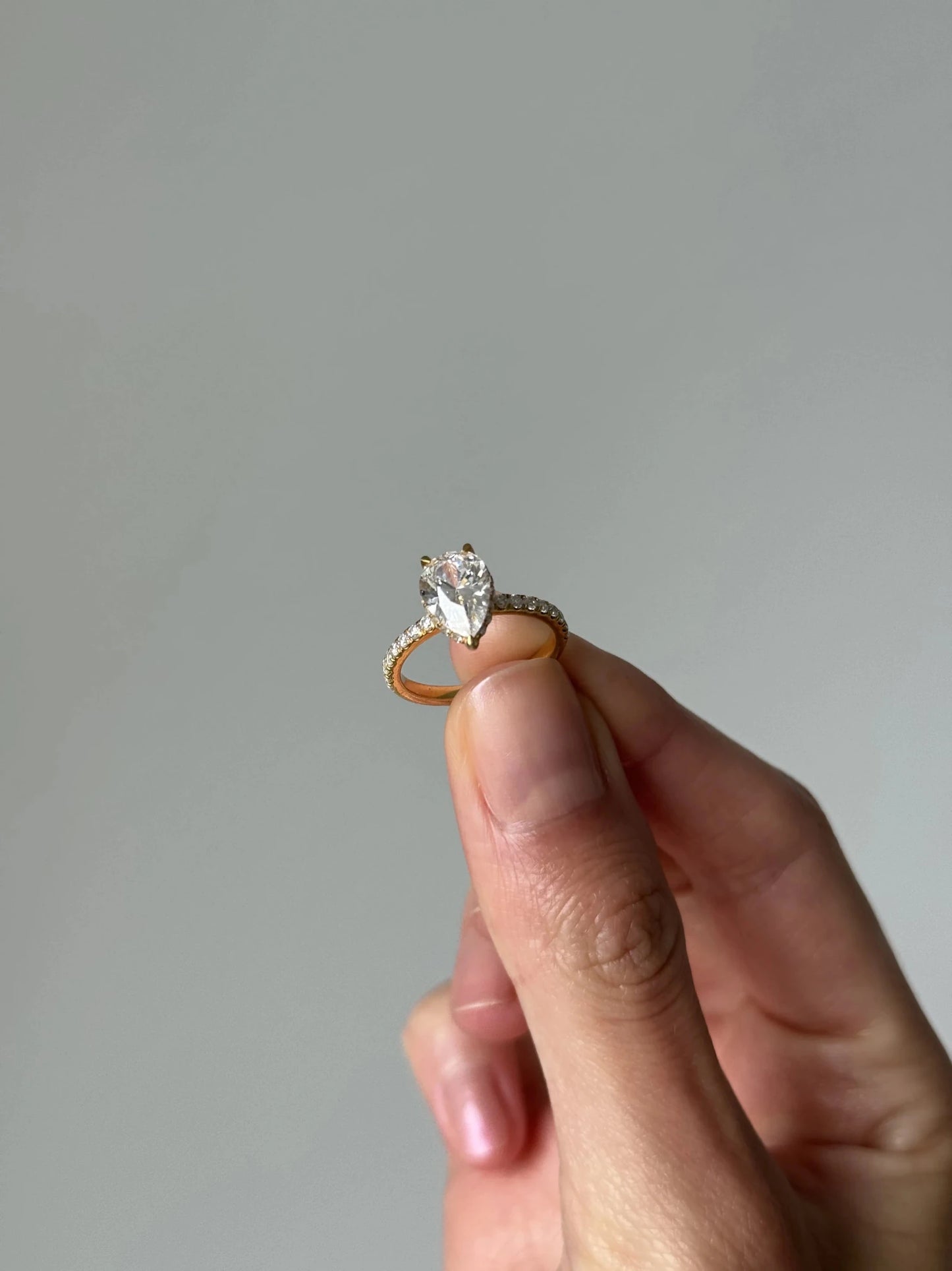 Vivienne Floating Diamond Ring with Hidden Halo and Pavé Band - Pear - AYKA JEWELS