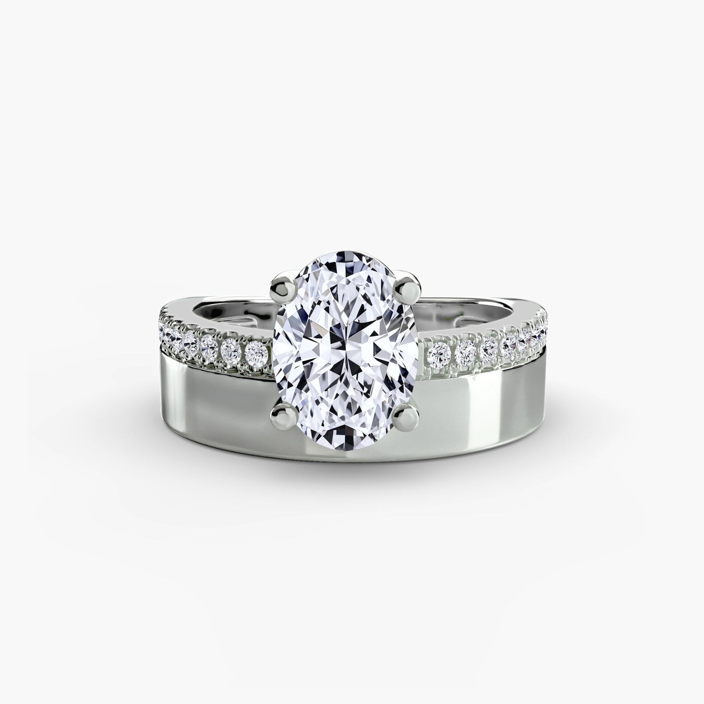 Wide Band Solitaire with Pavé Band - AYKA JEWELS