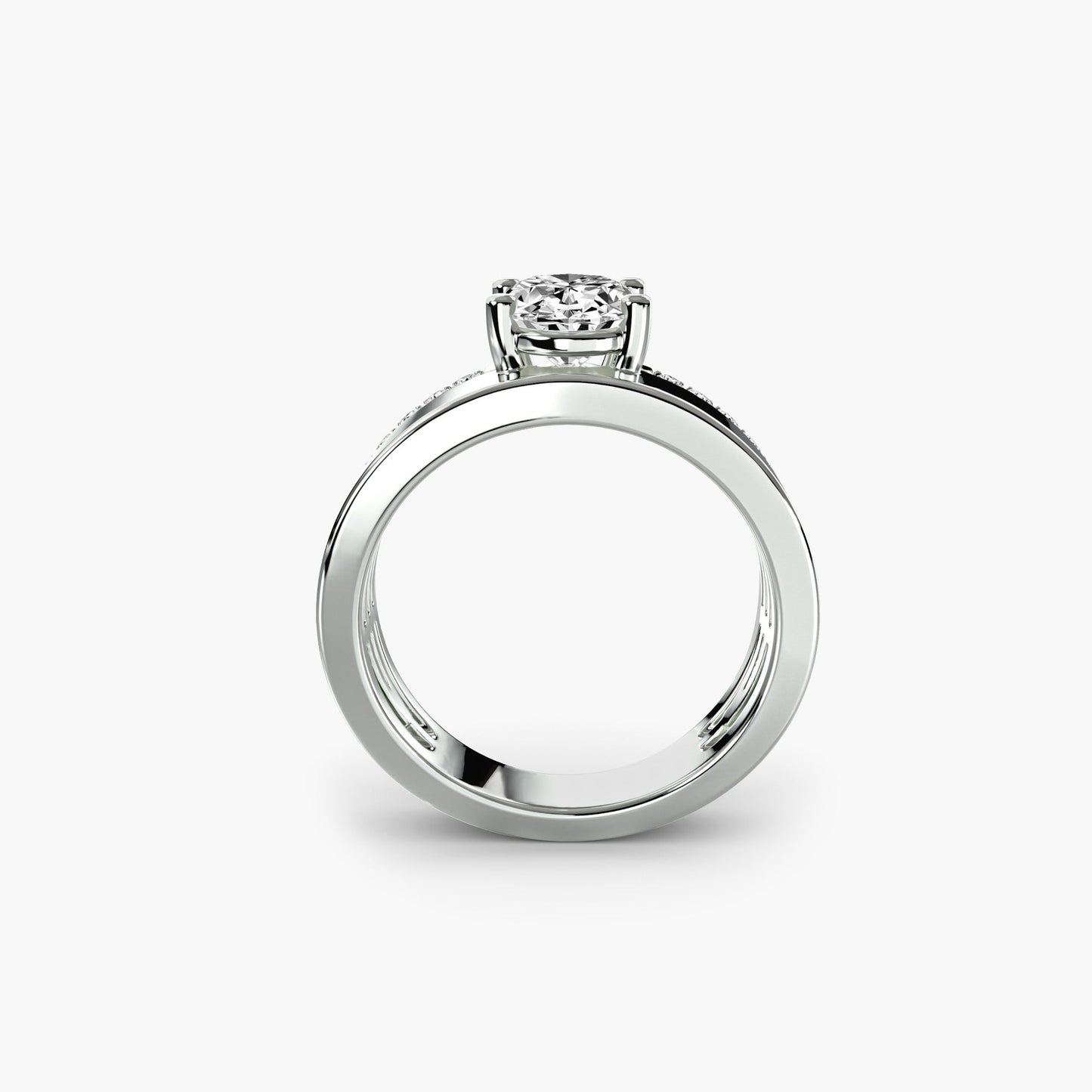 Wide Band Solitaire with Pavé Band - AYKA JEWELS