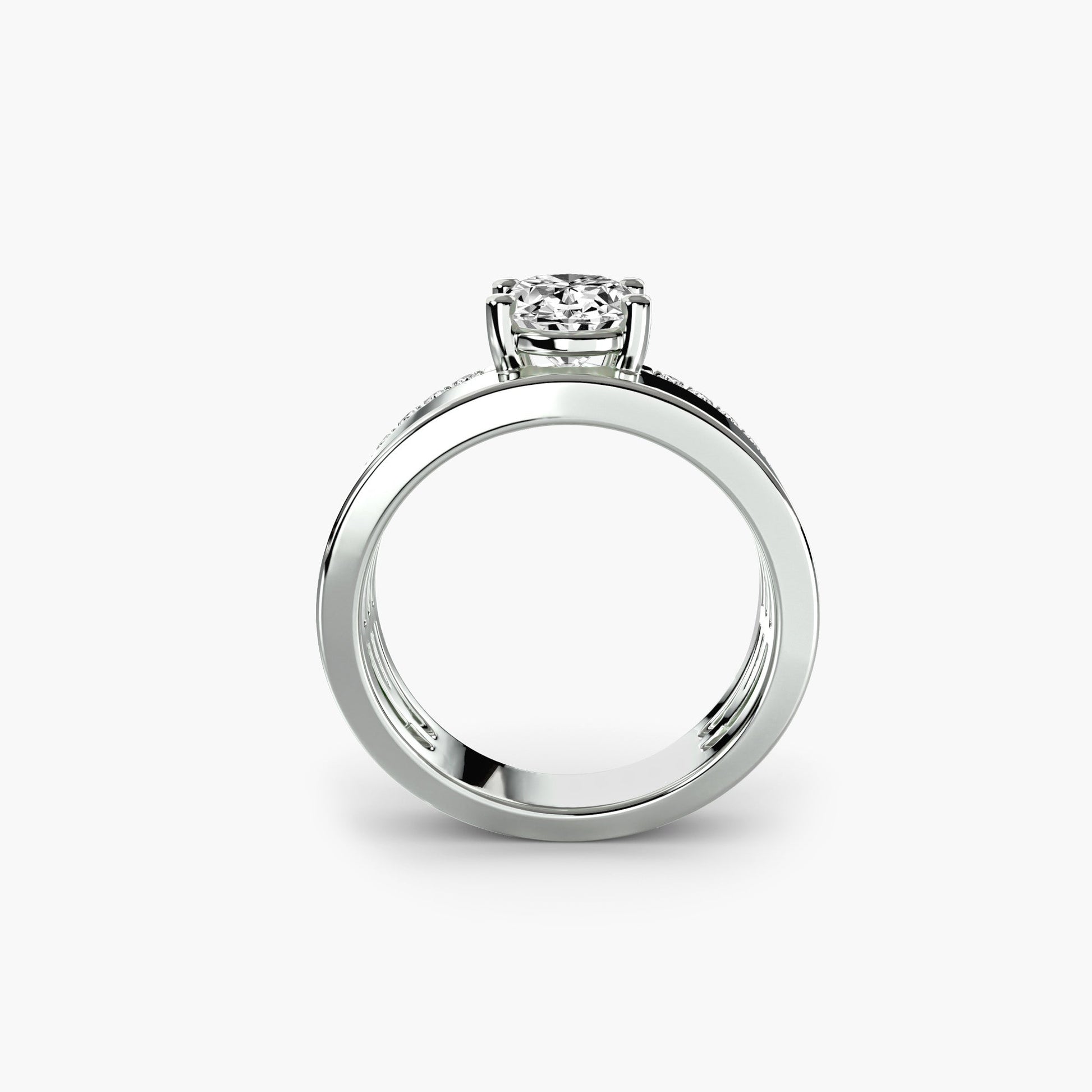 Wide Band Solitaire with Pavé Band - AYKA JEWELS