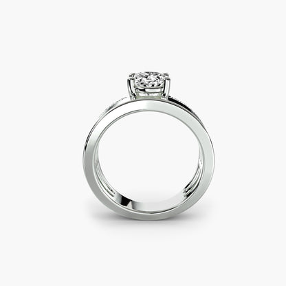 Wide Band Solitaire with Pavé Band - AYKA JEWELS