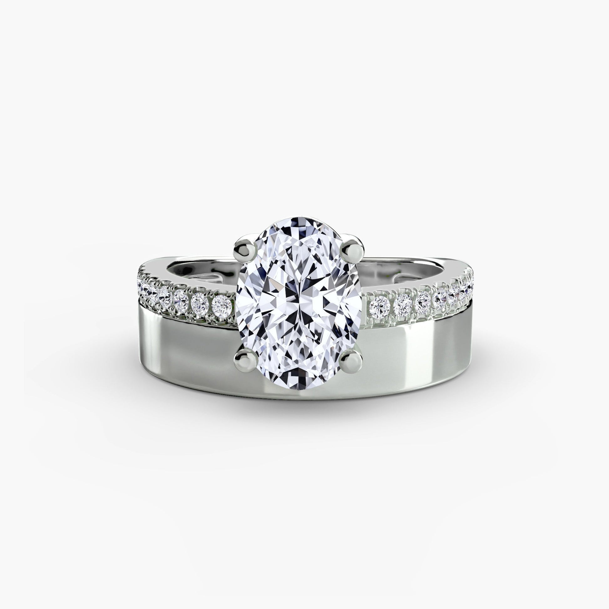 Wide Band Solitaire with Pavé Band - AYKA JEWELS